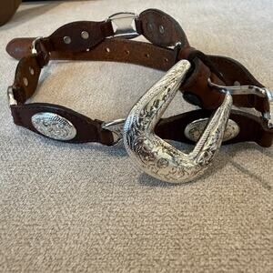 Tony Lama Spurs Kids Brown Leather‎ Western Silver Engraved Concho Size 22